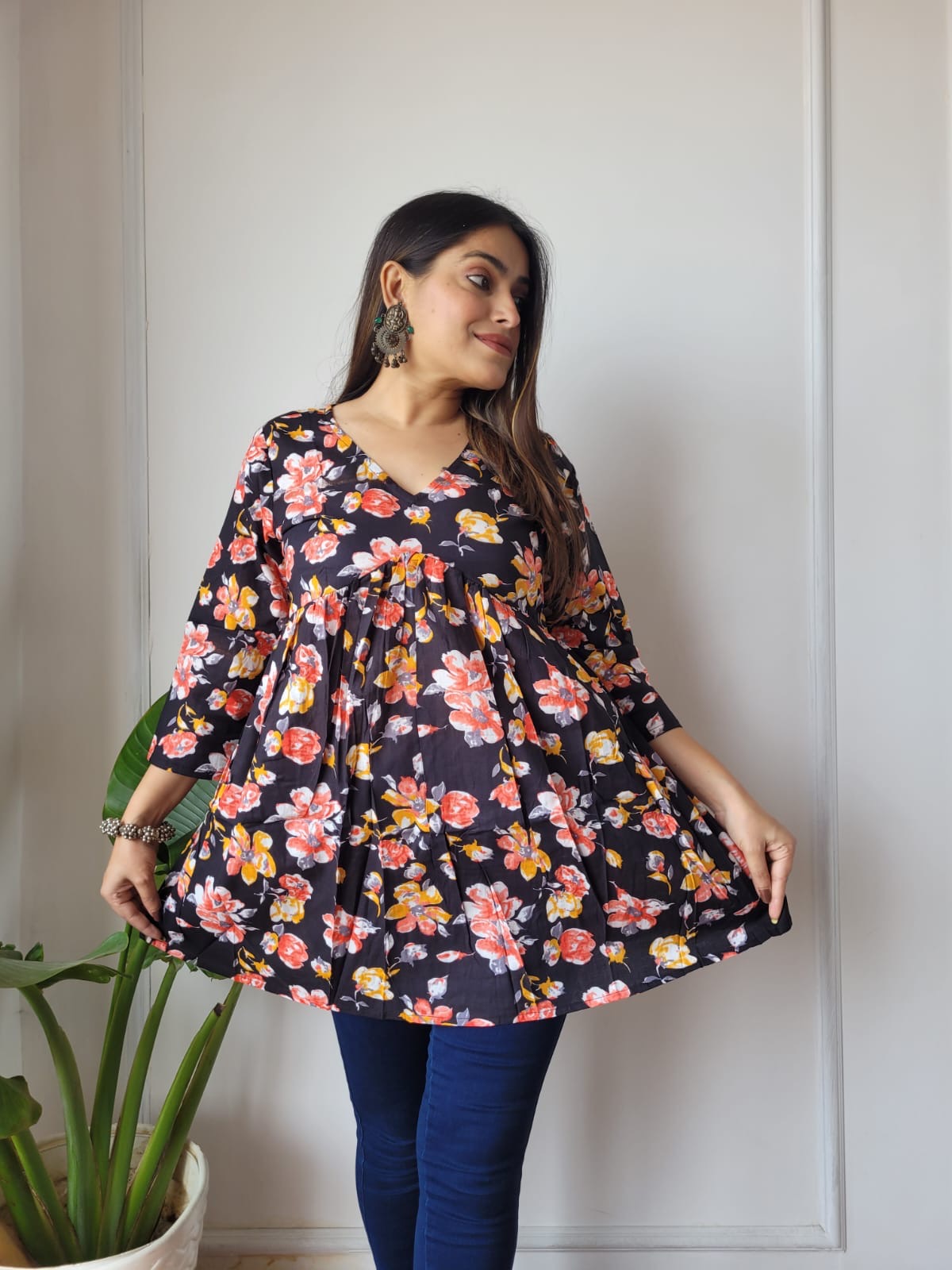 *✨ New Exclusive Collection of Hand Block Printed Cotton Frill Tops in Beautiful Colours .....✨*