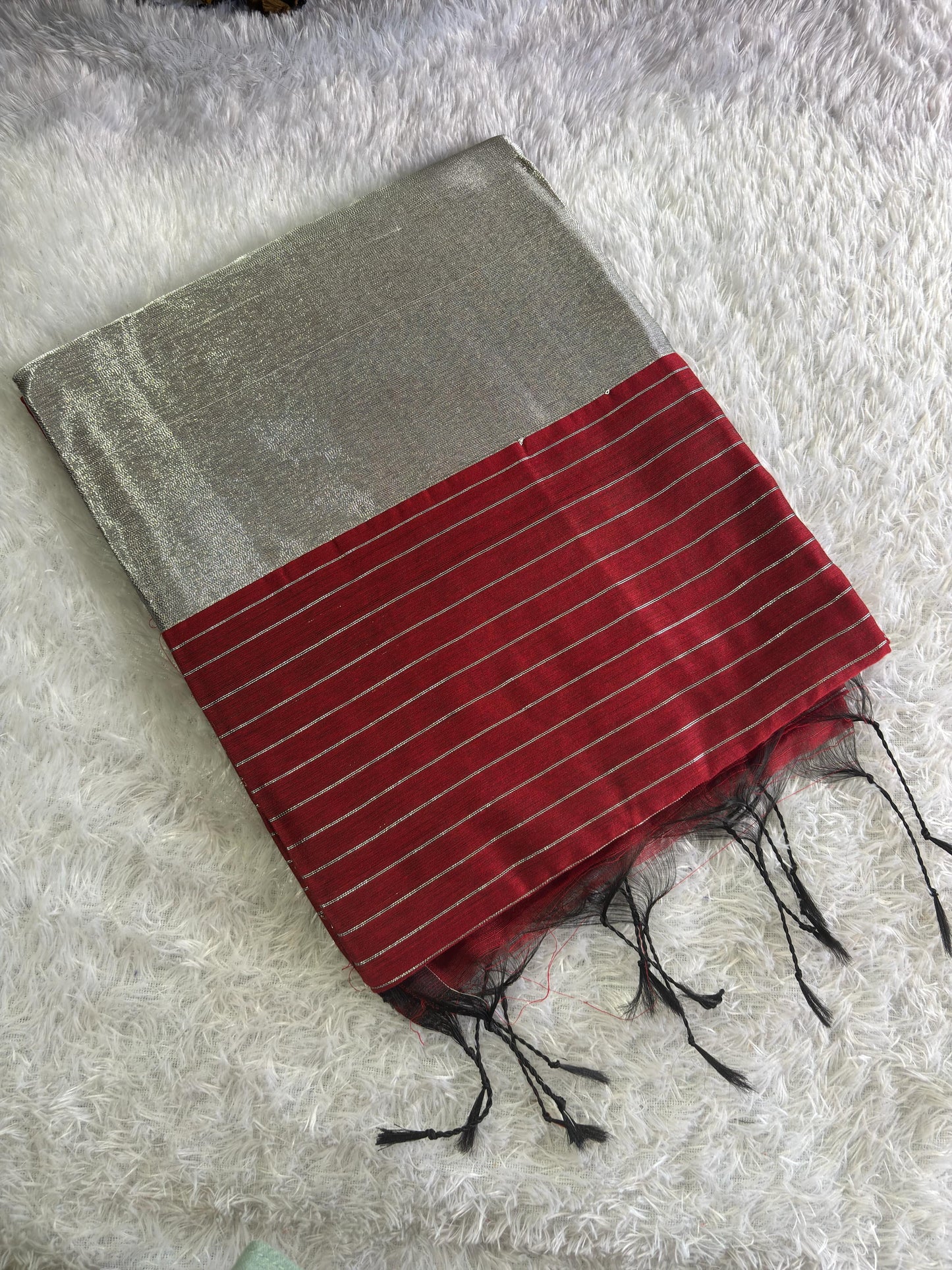 ✨Cotton Silk silver lines saree