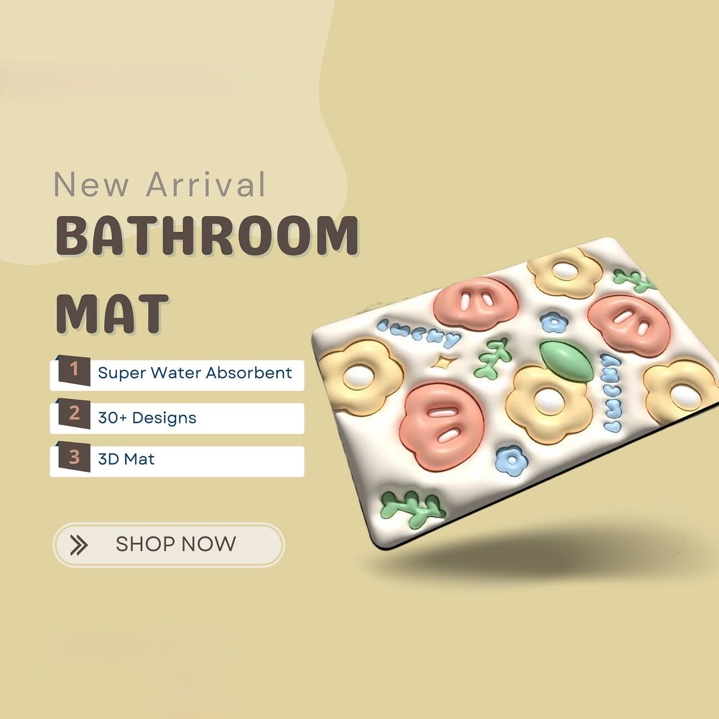Soft Floral Anti-Slip Bath Mat !