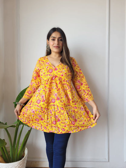 *✨ New Exclusive Collection of Hand Block Printed Cotton Frill Tops in Beautiful Colours .....✨*