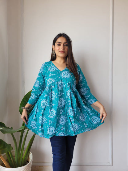 *✨ New Exclusive Collection of Hand Block Printed Cotton Frill Tops in Beautiful Colours .....✨*