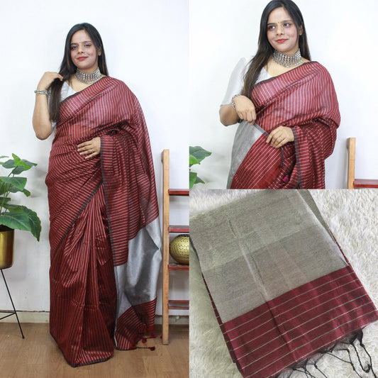 ✨Cotton Silk silver lines saree