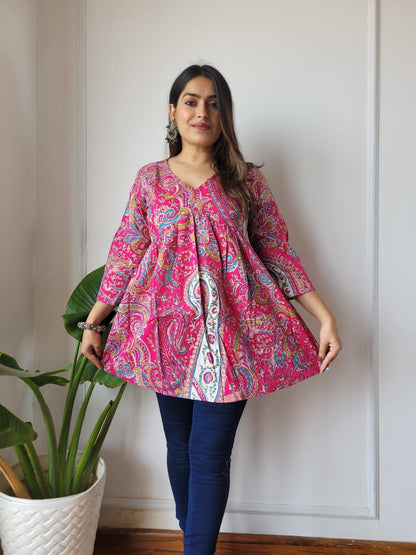 *✨ New Exclusive Collection of Hand Block Printed Cotton Frill Tops in Beautiful Colours .....✨*