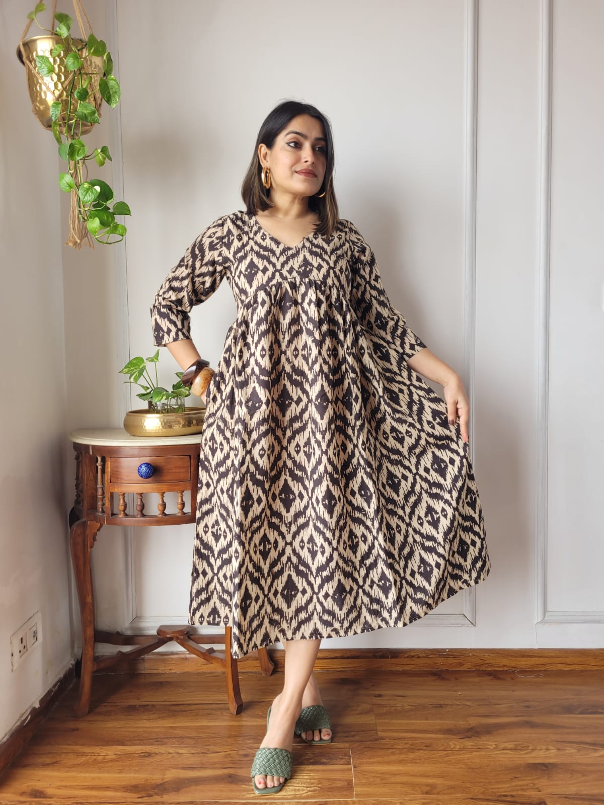 🍁😍*All New Exclusive Collection of Bagru Hand Block Printed Long " One Piece Dress " 👗 in Multiple Beautiful Colours With Pocket*