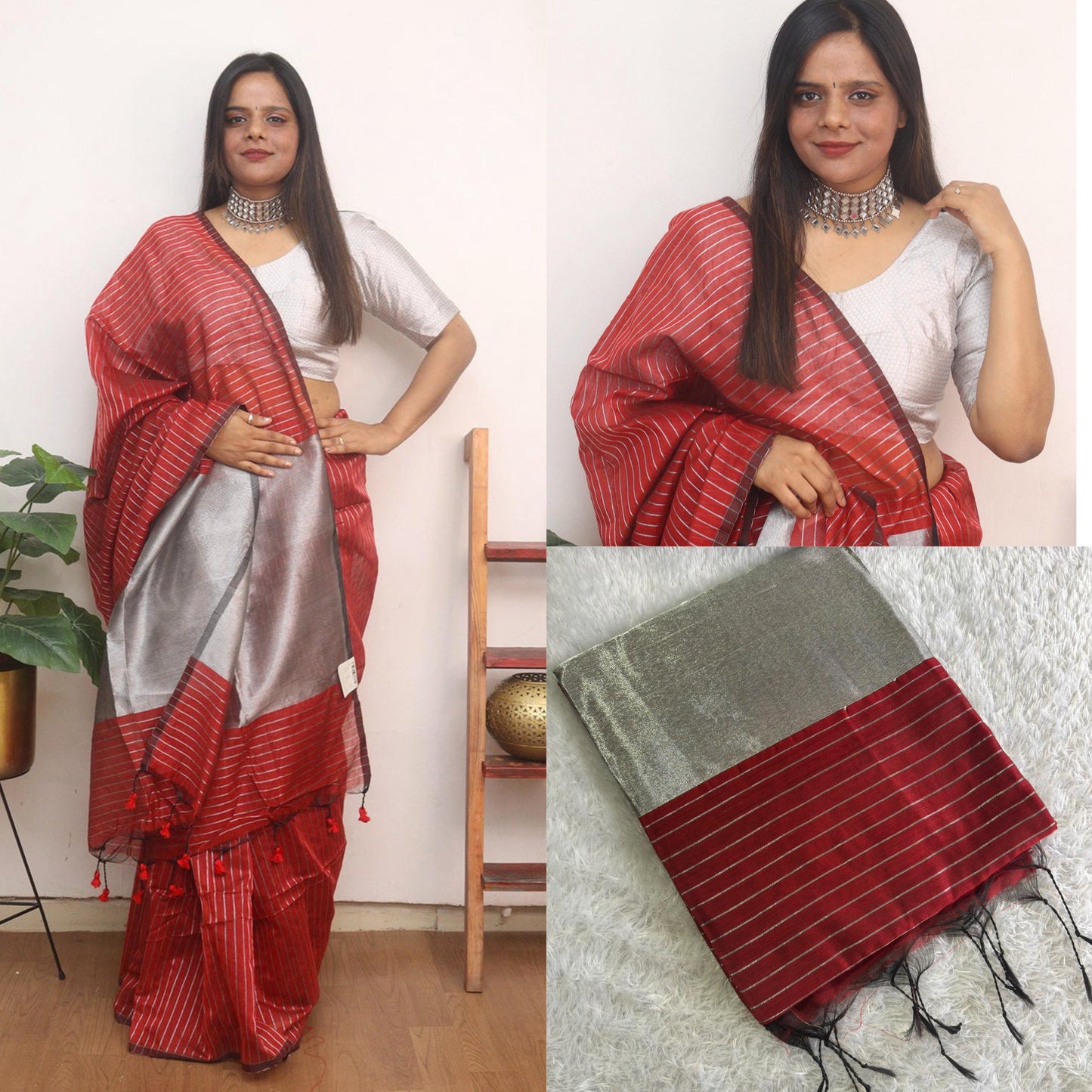 ✨Cotton Silk silver lines saree