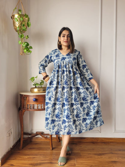 🍁😍*All New Exclusive Collection of Bagru Hand Block Printed Long " One Piece Dress " 👗 in Multiple Beautiful Colours With Pocket*