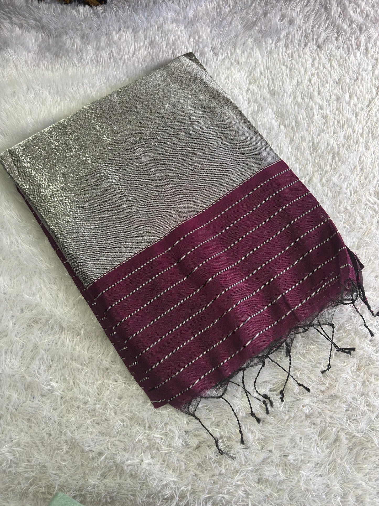 ✨Cotton Silk silver lines saree