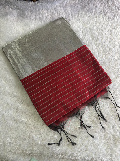 ✨Cotton Silk silver lines saree