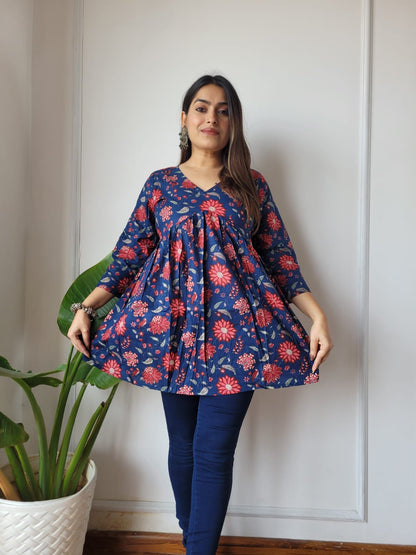 *✨ New Exclusive Collection of Hand Block Printed Cotton Frill Tops in Beautiful Colours .....✨*