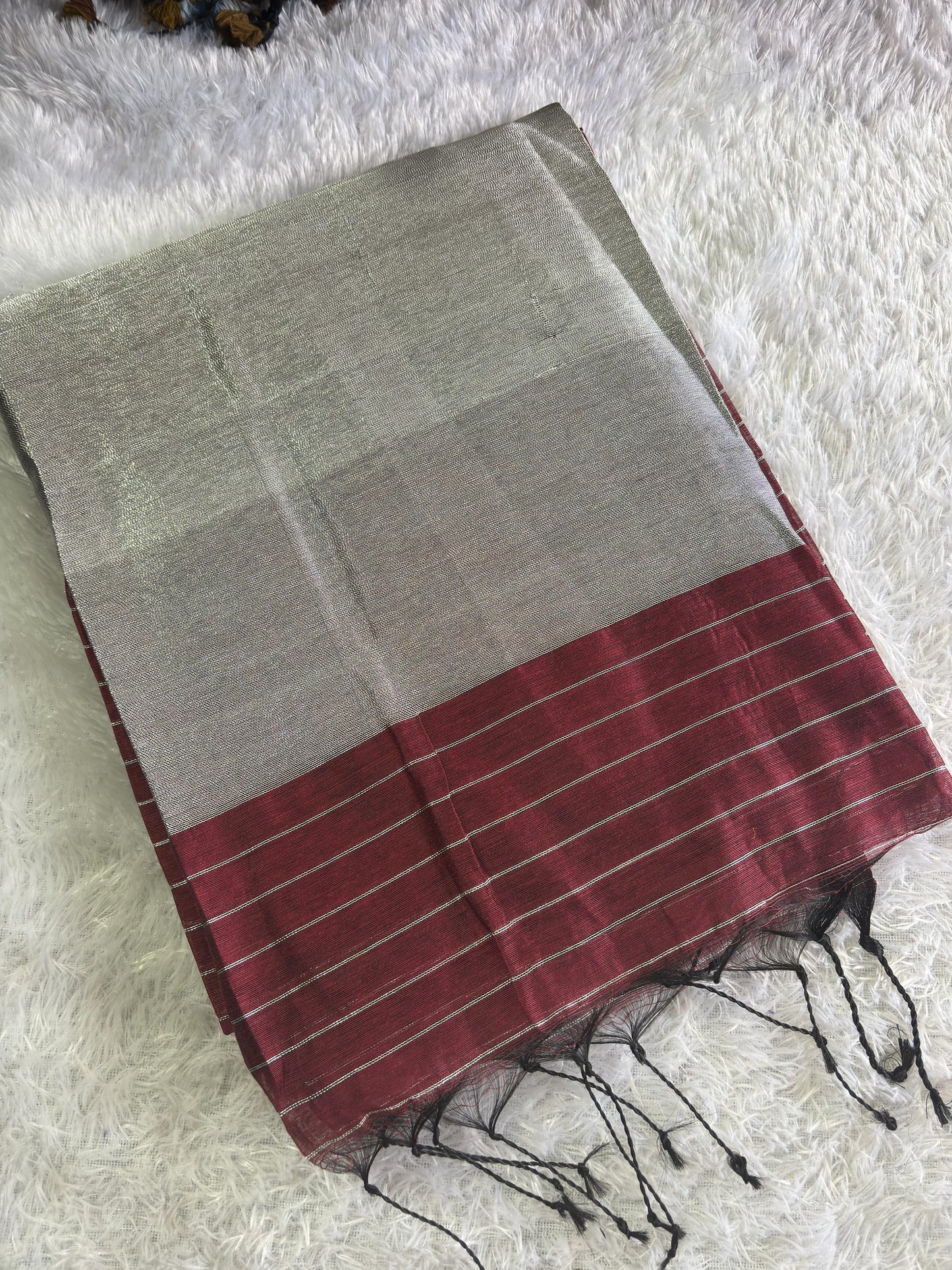 ✨Cotton Silk silver lines saree