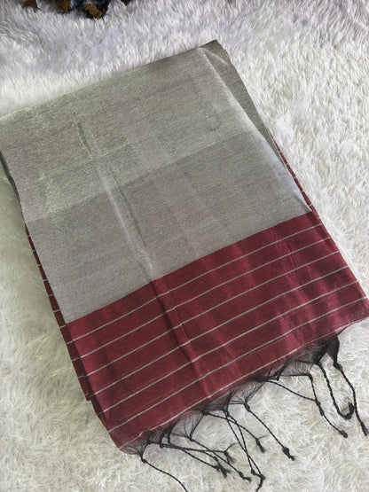 ✨Cotton Silk silver lines saree