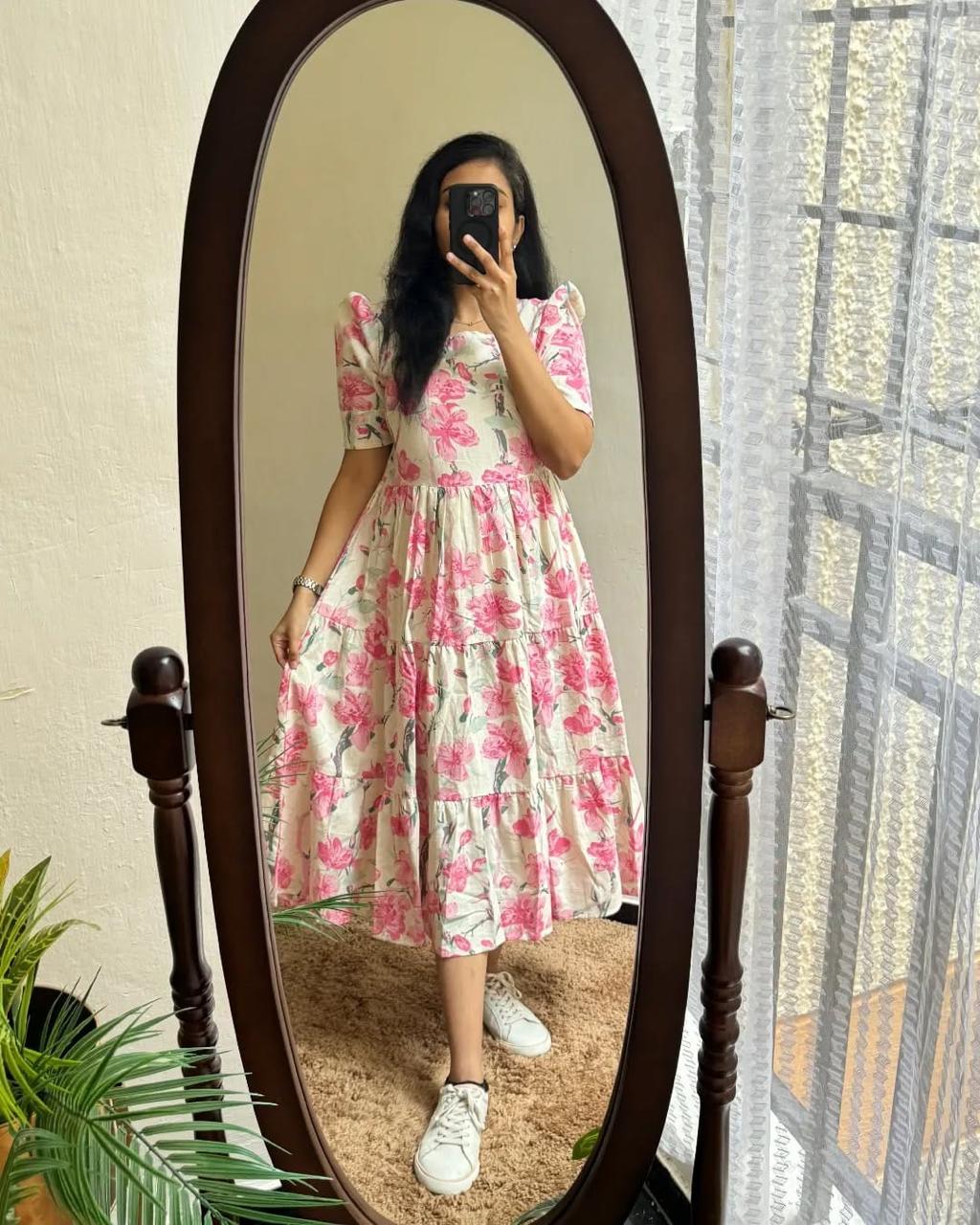 Cotton Midi Puff Sleeves