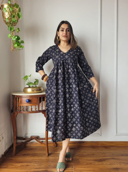🍁😍*All New Exclusive Collection of Bagru Hand Block Printed Long " One Piece Dress " 👗 in Multiple Beautiful Colours With Pocket*