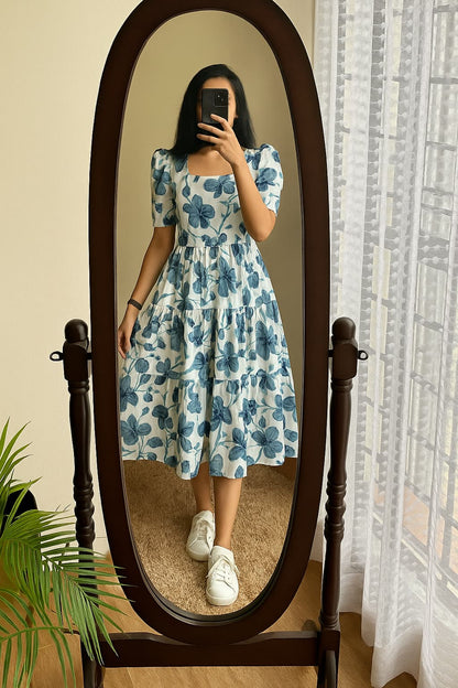 Cotton Midi Puff Sleeves