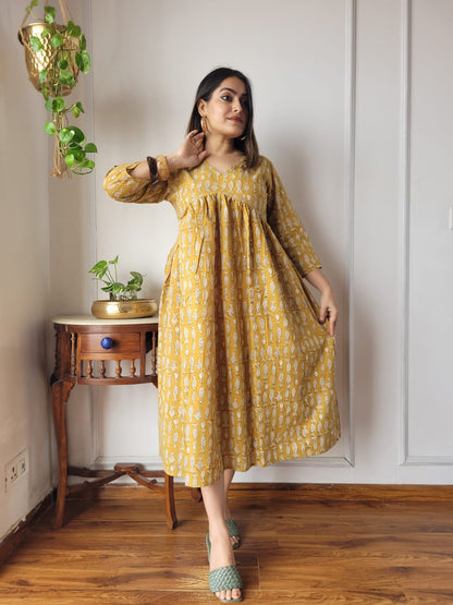 🍁😍*All New Exclusive Collection of Bagru Hand Block Printed Long " One Piece Dress " 👗 in Multiple Beautiful Colours With Pocket*