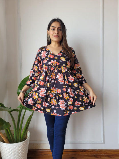 *✨ New Exclusive Collection of Hand Block Printed Cotton Frill Tops in Beautiful Colours .....✨*