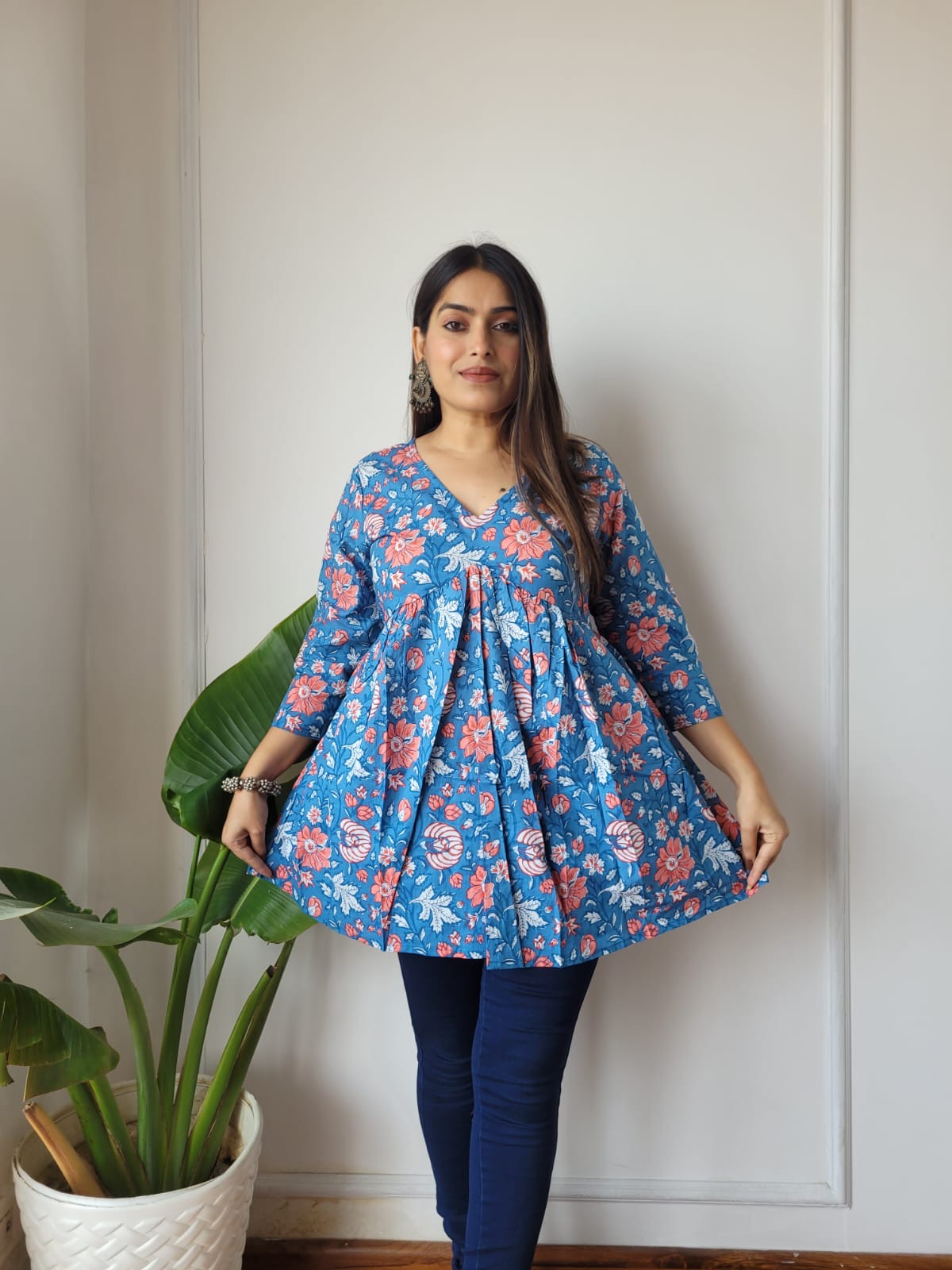 *✨ New Exclusive Collection of Hand Block Printed Cotton Frill Tops in Beautiful Colours .....✨*