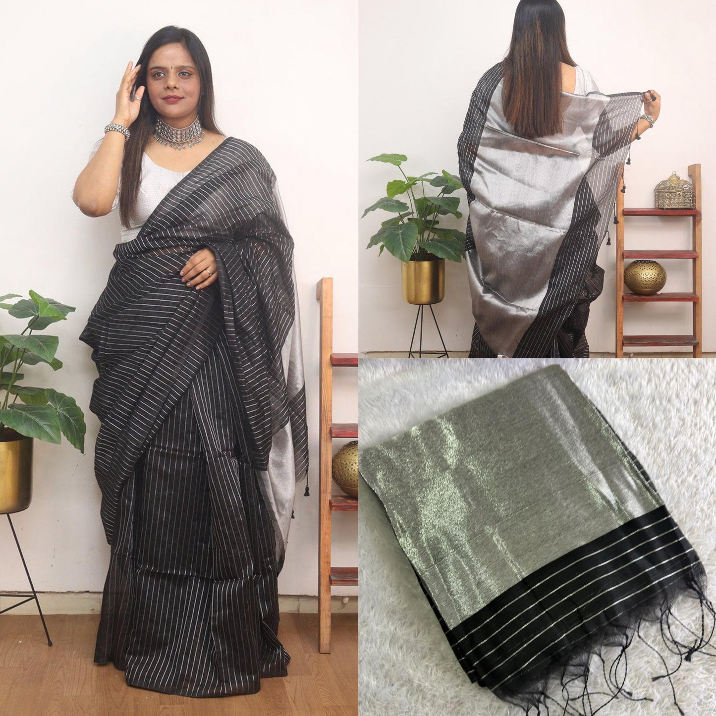 ✨Cotton Silk silver lines saree