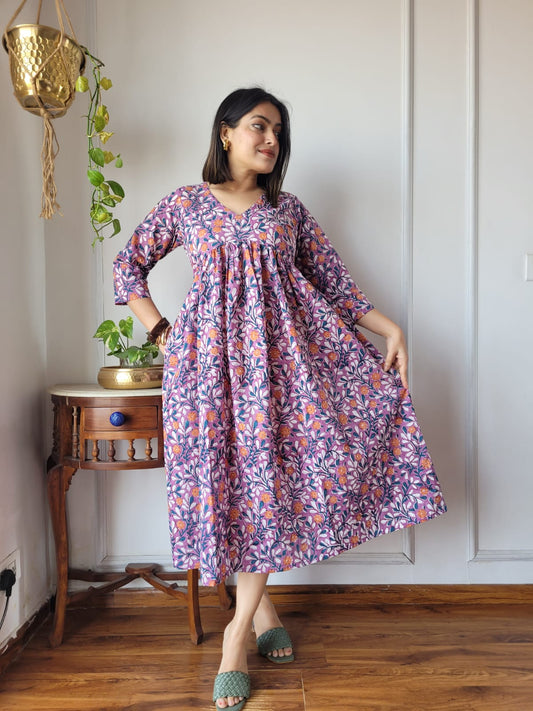 🍁😍*All New Exclusive Collection of Bagru Hand Block Printed Long " One Piece Dress " 👗 in Multiple Beautiful Colours With Pocket*