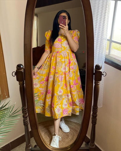 Cotton Midi Puff Sleeves