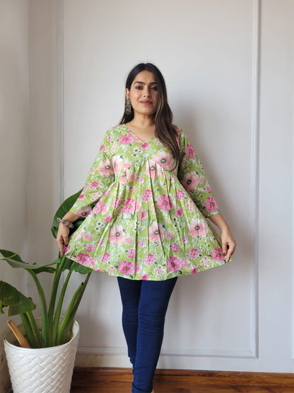 *✨ New Exclusive Collection of Hand Block Printed Cotton Frill Tops in Beautiful Colours .....✨*