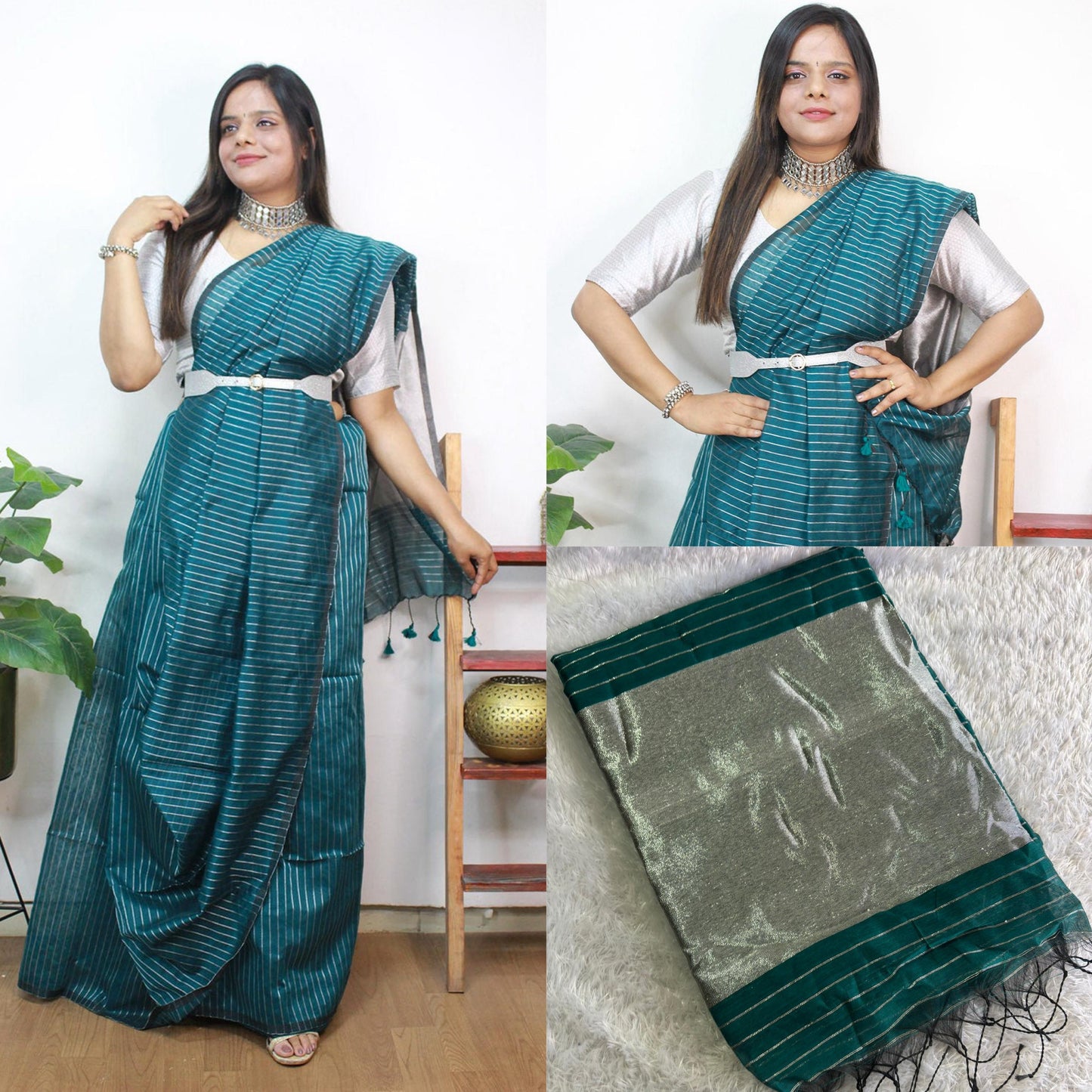 ✨Cotton Silk silver lines saree