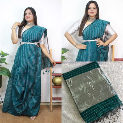 ✨Cotton Silk silver lines saree