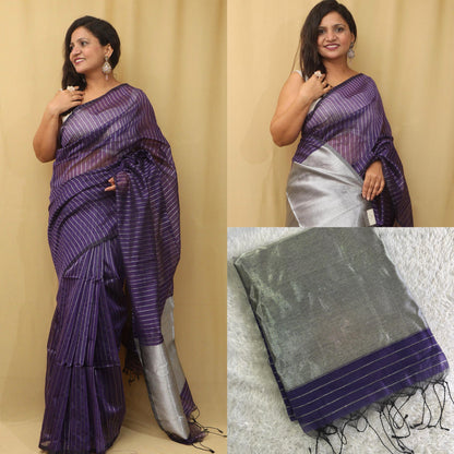 ✨Cotton Silk silver lines saree
