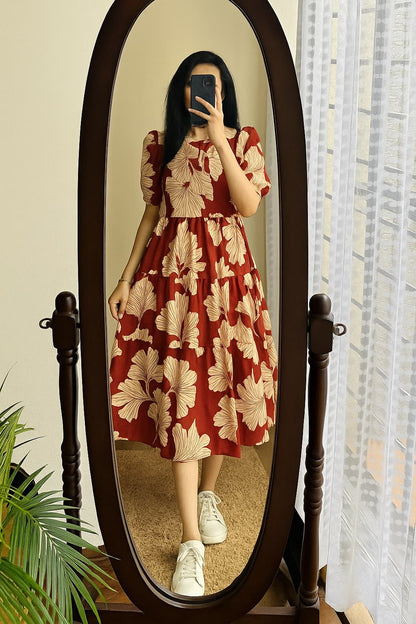 Cotton Midi Puff Sleeves