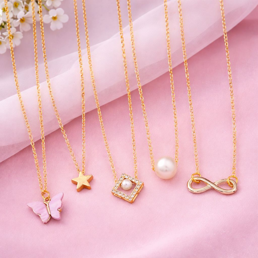shimmering beautifull pack of 5 necklace for girls