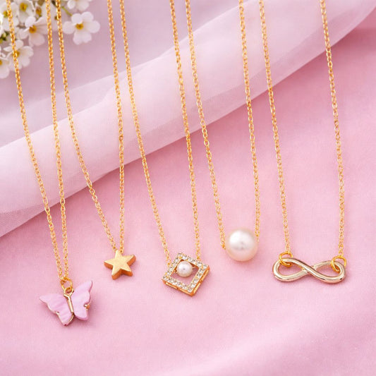 shimmering beautifull pack of 5 necklace for girls